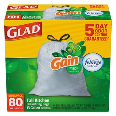 Glad Odorshield Tall Kitchen Drawstring Bags, 13 Gal, 0.95 Mil, 24